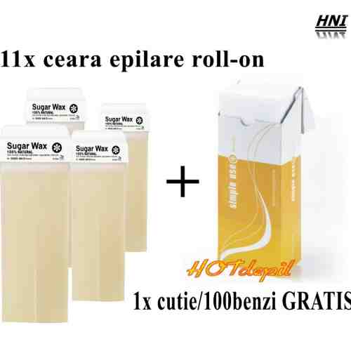 11x Ceara epilare roll-on zahar + o cutie/100buc benzi epilare GRATIS