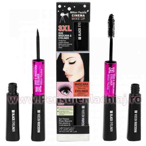 Rimel 2 in 1 rezistent la transfer Million Pauline 3XL - mascara pentru volum si alungire + eyeliner lichid