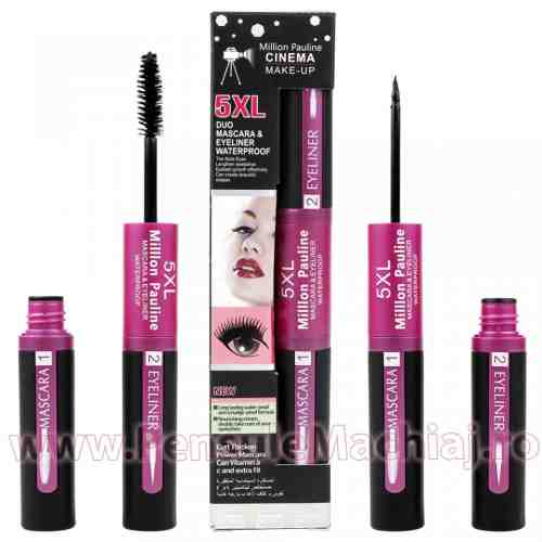 Rimel 2 in 1 rezistent la transfer Million Pauline 5XL - mascara pentru ondulare si volum + eyeliner lichid