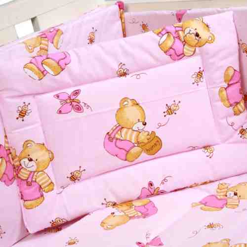 Lenjerie patut cu 5 piese Honey Bear Pink