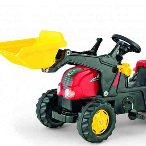Tractor cu pedale Rolly Kid X Rosu cu remorca si cupa