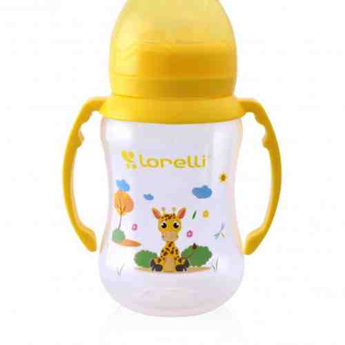 Biberon cu gat larg si cu manere 250 ml Animals Yellow