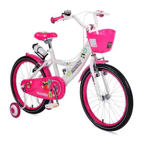 Bicicleta pentru fetite cu roti ajutatoare si cosulet 16 inch Little Monster Pink