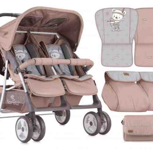 Carucior Landou pentru gemeni Twin pozitii alaturate Beige Indian Bear