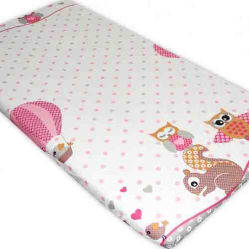 Cearceaf din bumbac cu elastic Owls roz