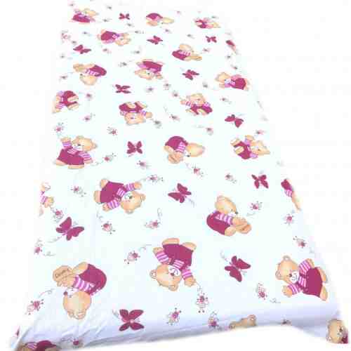 Cearsaf cu elastic pe colt 120x60 cm Ursuleti cu haine roz