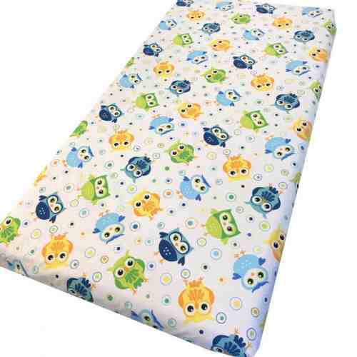 Cearsaf cu elastic pe colt 140x70 cm Bufnite albastre pe alb
