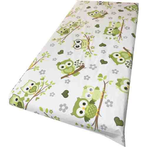 Cearsaf cu elastic pe colt 140x70 cm Bufnite indragostite cu verde