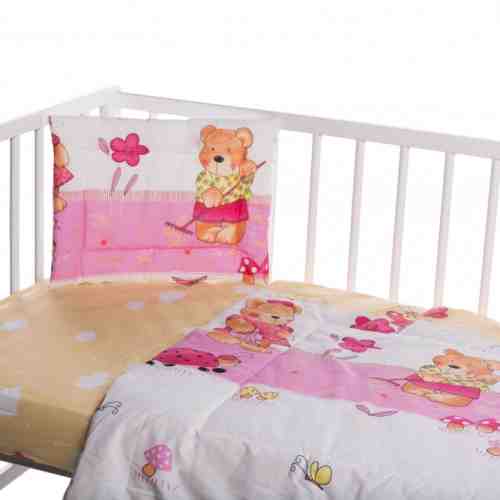 Lenjerie patut cu 3 piese Ursuletul fericit roz