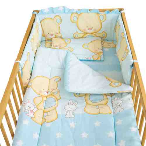 Lenjerie patut cu 5 piese 120x60cm Teddy Iepuras albastru