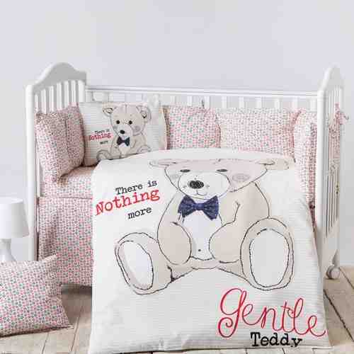 Lenjerie patut cu 6 piese si protectii laterale complete Teddy Bear type 3 60x120 cm