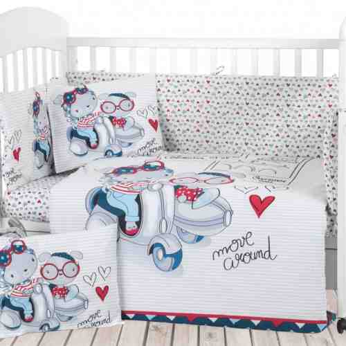Lenjerie patut cu 7 piese si protectii laterale complete Love Rome 60x120 cm