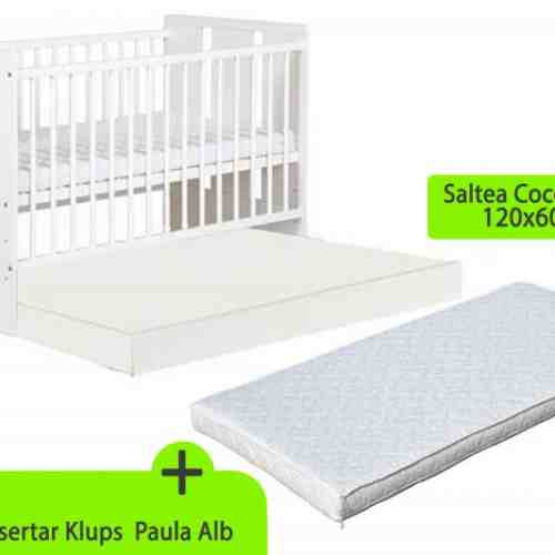 Patut cu sertar Klups Paula Alb + Saltea 10