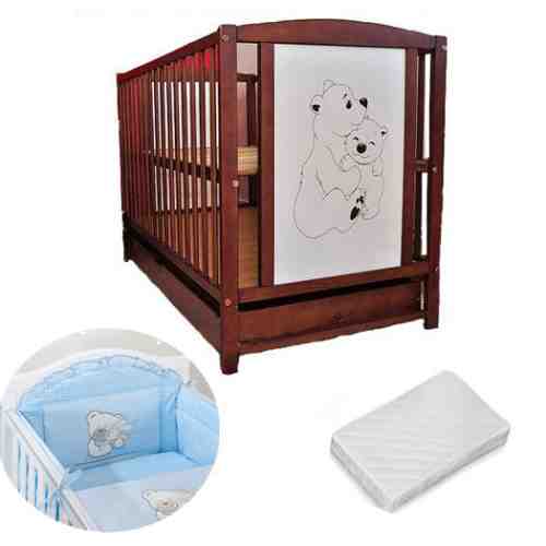 Patut din lemn Bear + Saltea Cocos + Laterala Blue