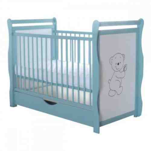 Patut din lemn Jas Ursulet 120x60 cm cu sertar Mint + Saltea 10 cm