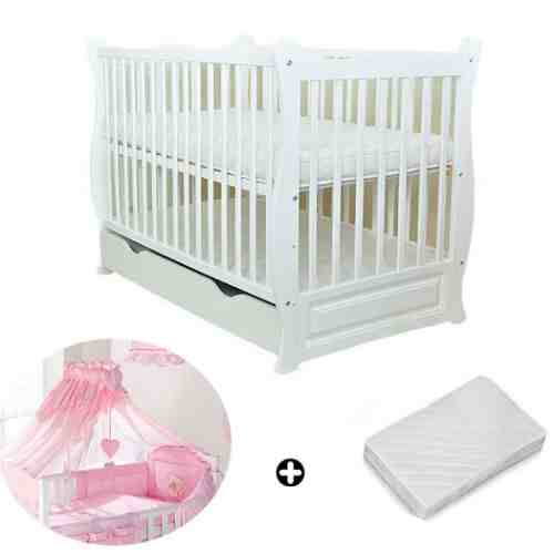 Patut multifunctional Eva Clasic + Saltea Cocos + Lenjerie 5 piese Roz