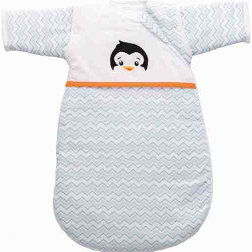 Sac de dormit cu maneca nou nascut 55 cm Pinguin Blue