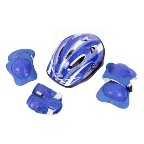 Set casca 55 cm si protectii coate, genunchi si brate Albastru