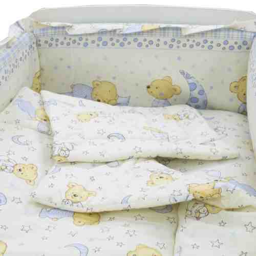 Lenjerie patut cu 5 piese 120x60cm Teddy Stelute Crem-Blue