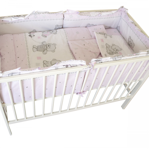 Lenjerie patut cu 5 piese 120x60cm Teddy Toys Roz M1