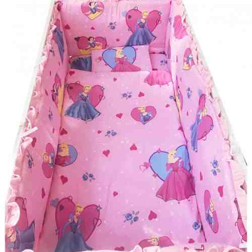 Lenjerie patut cu 5 piese Printese pe roz 140x70 cm