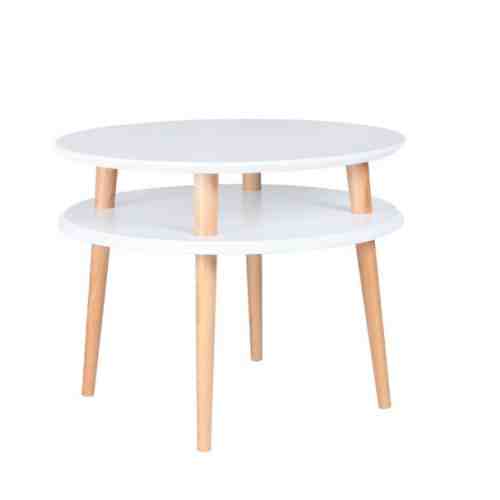 Masa de cafea din lemn de fag si MDF Ufo Medium White / Beech, Ø57xH45 cm