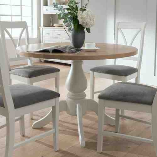 Masa din lemn de stejar Chalk White, Ø110xh75 cm