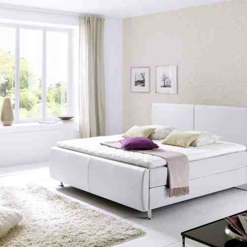 Pat tapitat cu piele ecologica Amadeo Boxspring Alb