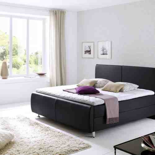 Pat tapitat cu piele ecologica Amadeo Boxspring Negru, Cusatura neagra