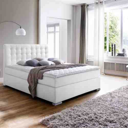 Pat tapitat cu piele ecologica Isa Boxspring Alb