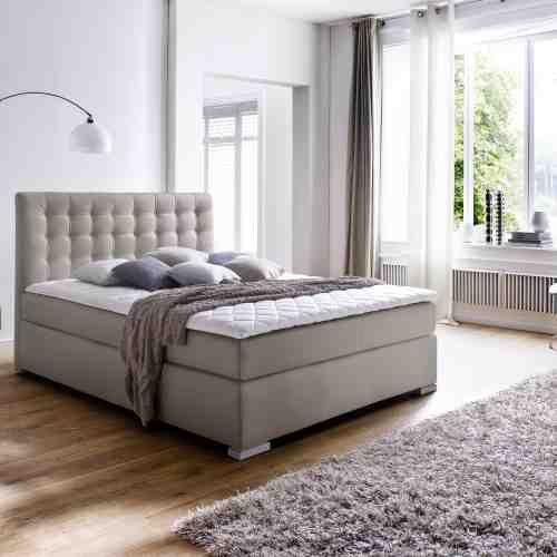 Pat tapitat cu piele ecologica Isa Boxspring Bej