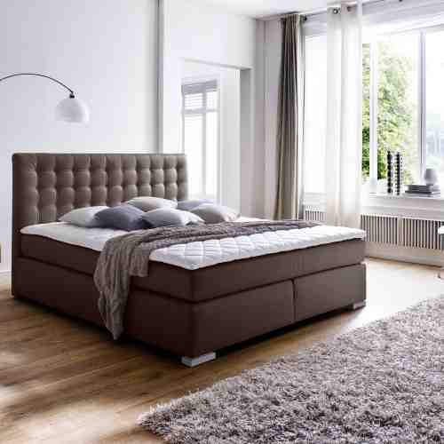 Pat tapitat cu piele ecologica Isa Boxspring Maro