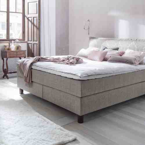 Pat tapitat cu stofa Flavia Boxspring Bej