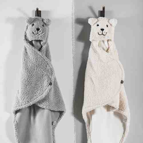 Paturica de calatorie cu gluga ursulet gri 100x105 cm Jollein