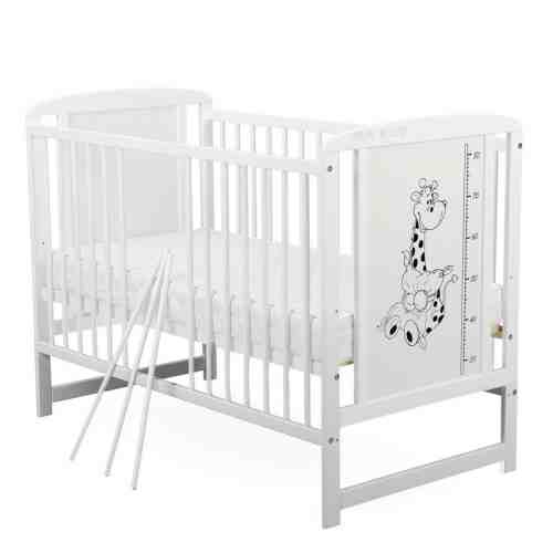 Patut din lemn Timmi Girafa 120x60 cm cu laterala culisanta Alb + Saltea 10 cm