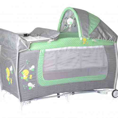 Patut Pliant Danny Rocker 2 nivele cu accesorii si sistem de leganare Grey Green Za Za