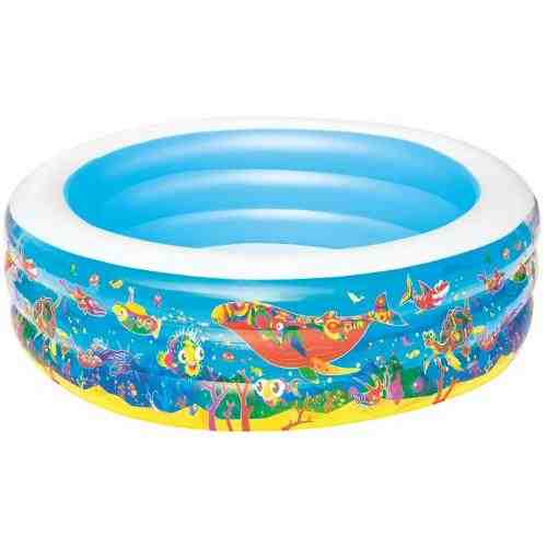 Piscina gonflabila cu 3 inele si imprimeu acvatic 196 x 53 cm