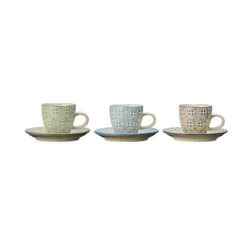 Set 3 cesti cu farfurioara Isabella Espresso
