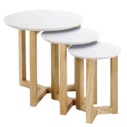 Set 3 masute de cafea Osaka Oak/White, Ø30/35/50 cm