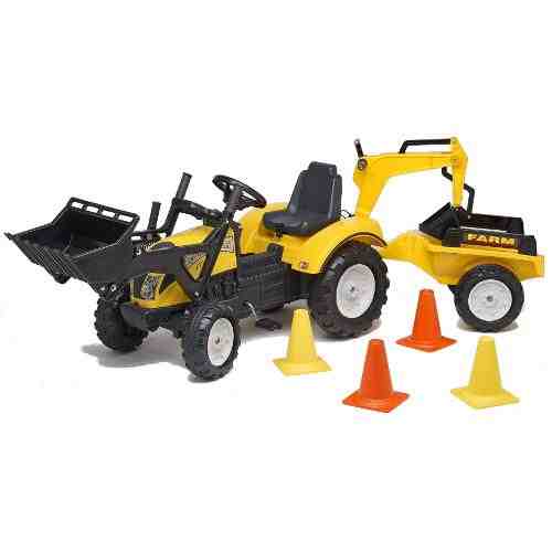 Tractor cu pedale Ranch Trac cu cupa, excavator, remorca si casca protectie