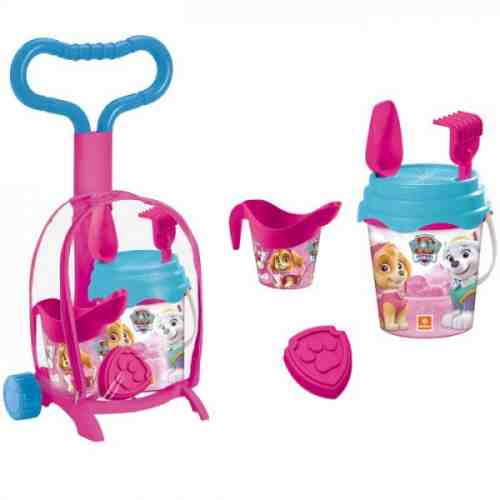 Troller cu ghiozdanel Paw Patrol Girls Mondo pentru copii cu jucarii plaja si galetusa