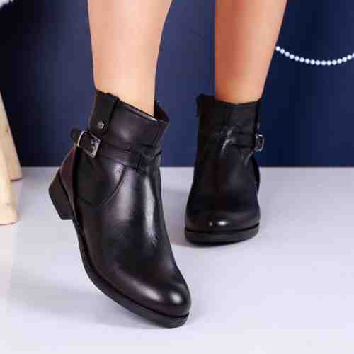 Cizme Piele Anitty negre scurte