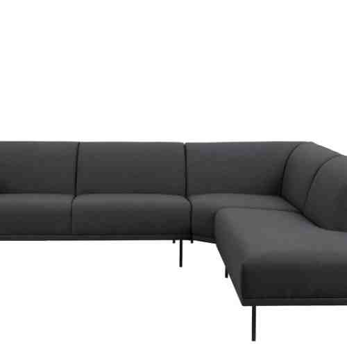 Coltar tapitat cu stofa Nevada Dark Grey cu sezlong pe partea dreapta