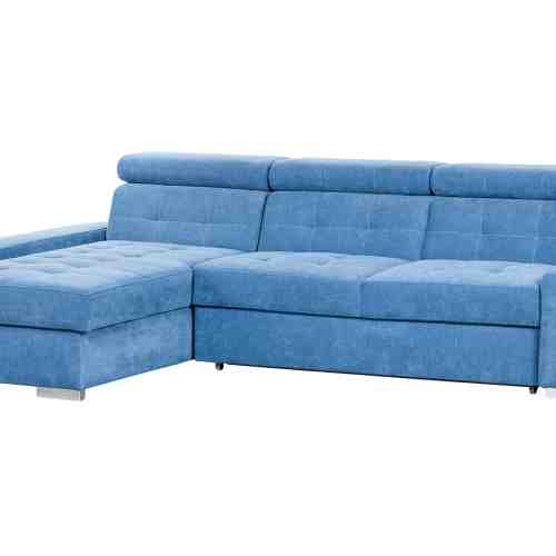 Coltar tapitat extensibil Bega Blue cu sezlong pe partea stanga