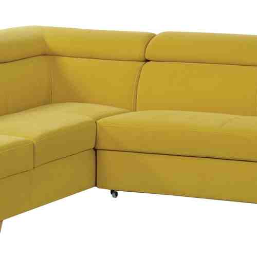 Coltar tapitat extensibil Loft Mustard cu sezlong pe partea stanga