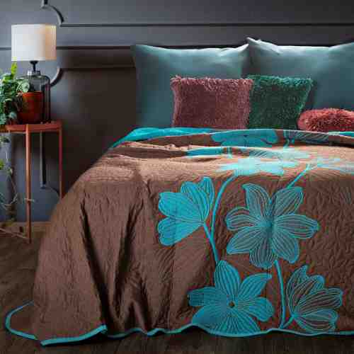 Cuvertura reversibila Lilly Brown / Turquoise, 170 x 210 cm