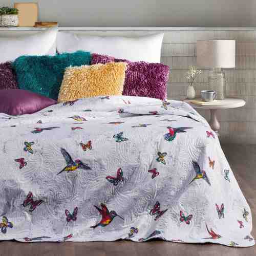 Cuvertura reversibila pat copii Hattie White / Violet, 220 x 240 cm