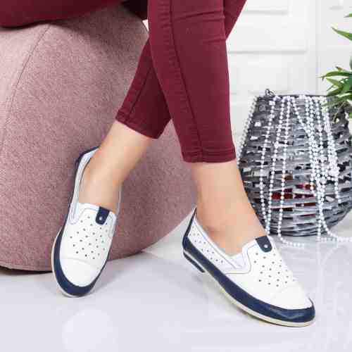 Espadrile Piele Mauni albe cu albastru