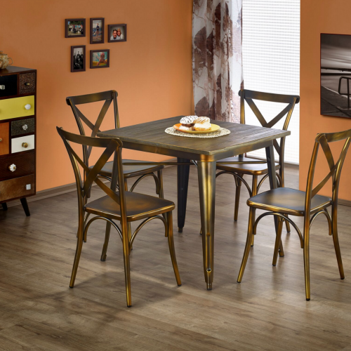 Masa din metal si lemn Magnum Square Yellow Copper, L80xl80xh76 cm