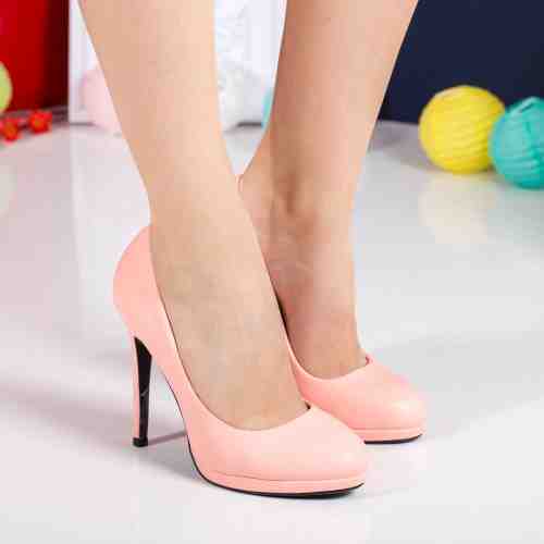 Pantofi Croteau roz cu toc